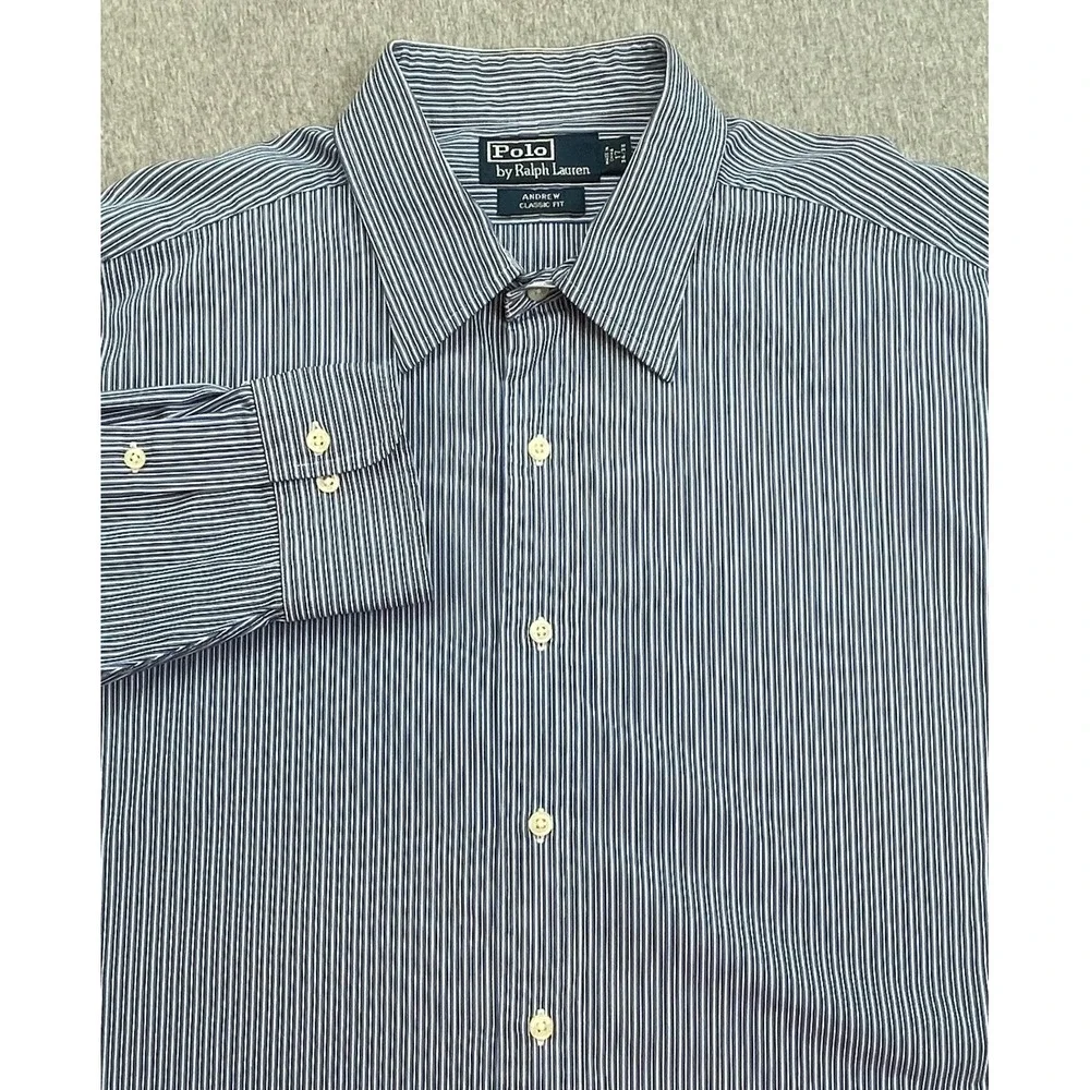 Polo Ralph Lauren Shirt Mens 17 - 34/35 Striped 100% Cotton Andrew Button Up